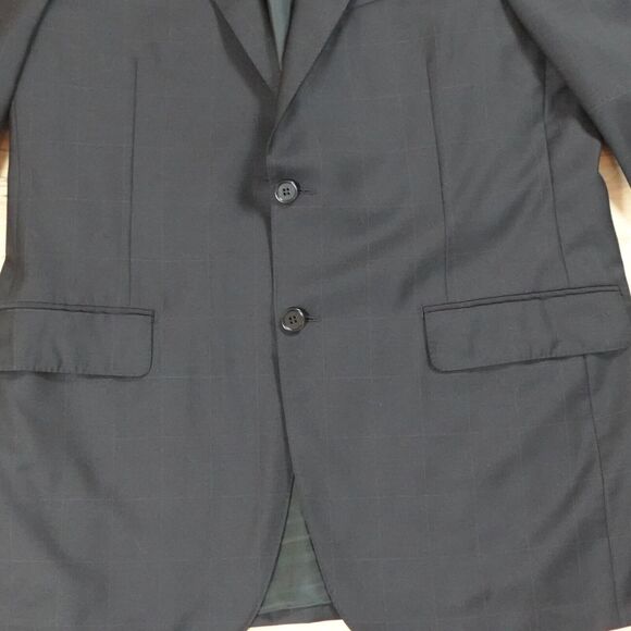 Trussini Men 40R Blazer Wool Three Button Single Breasted Navy Blue Window Pane - Picture 5 of 14